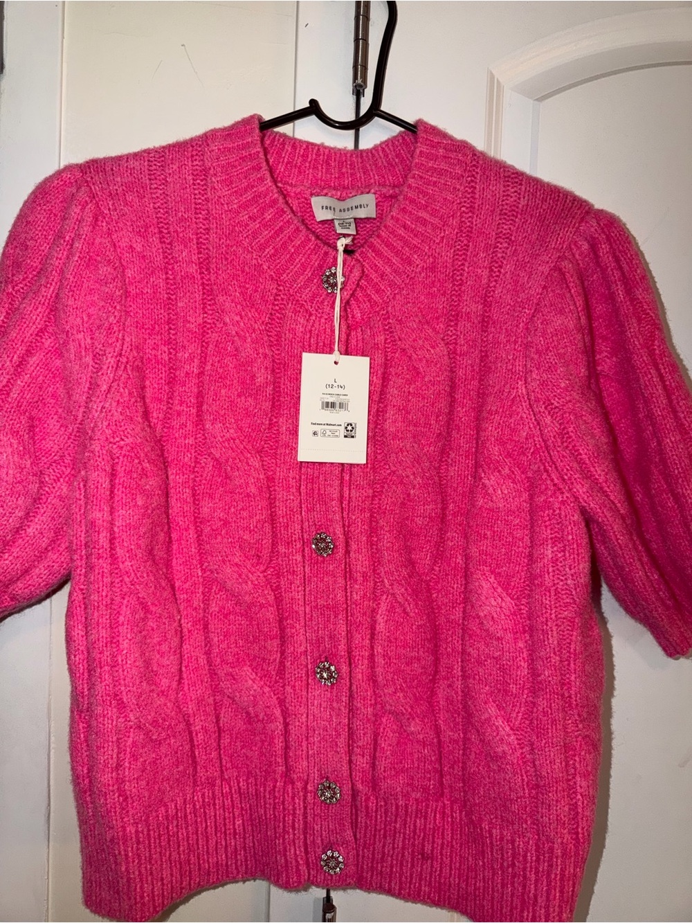 Free Assembly Bright Pink Cable-Knit Button Cardigan